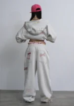 Stitch Teddy Oversized Sweatpants White Marl-1