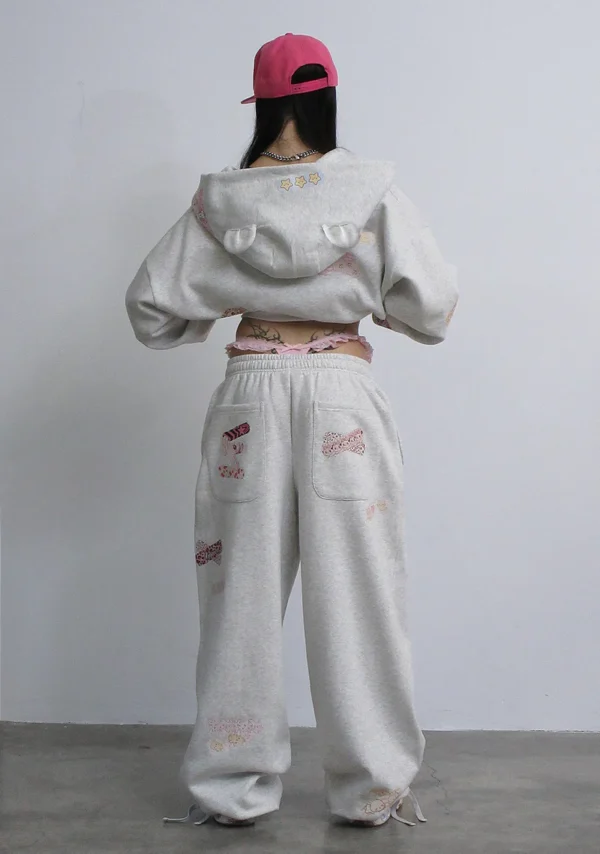 Stitch Teddy Oversized Sweatpants White Marl-1