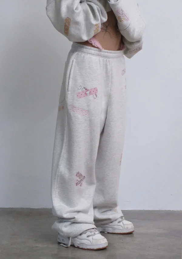 Stitch Teddy Oversized Sweatpants White Marl-2