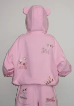 Stitch Teddy ZIP Hoodie Baby Pink-2