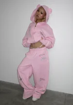 Stitch Teddy ZIP Hoodie Baby Pink-3