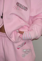 Stitch Teddy ZIP Hoodie Baby Pink-4