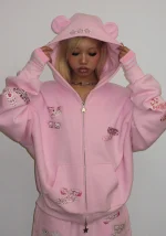 Stitch Teddy ZIP Hoodie Baby Pink-5