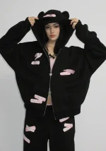 Stitch Teddy ZIP Hoodie Black-3