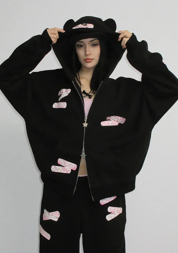 Stitch Teddy ZIP Hoodie Black-3