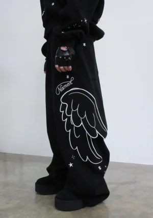 Stitch Wings Oversized Sweatpants Black (Detachable Wings)-1