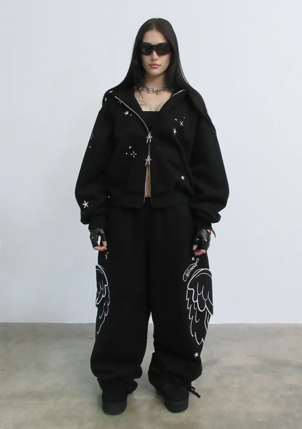 Stitch Wings Oversized Sweatpants Black (Detachable Wings)-3