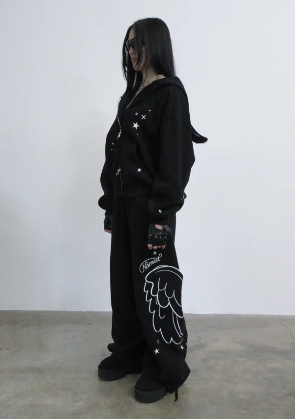 Stitch Wings Oversized Sweatpants Black (Detachable Wings)-6