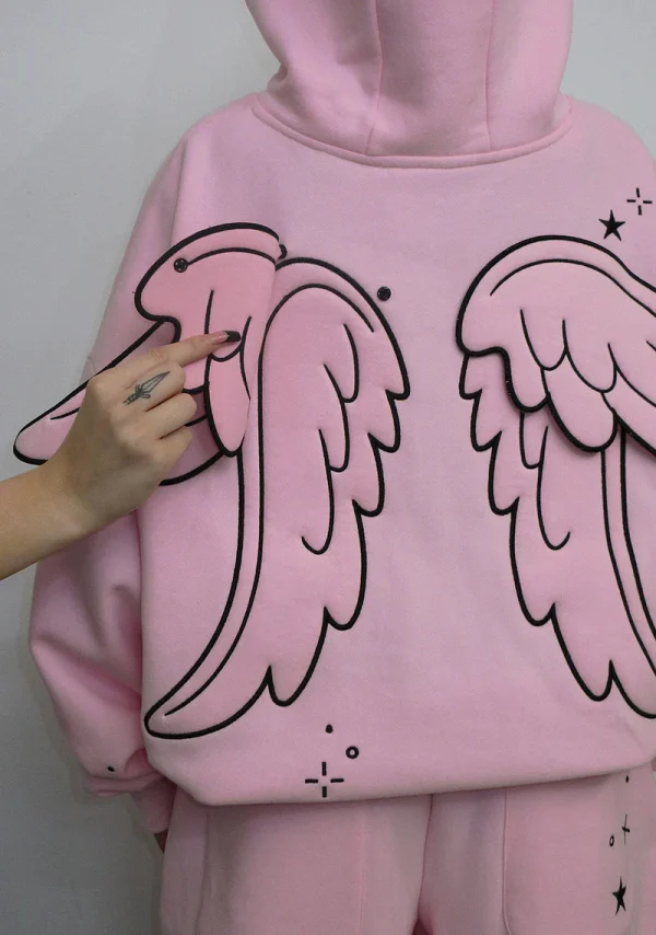 Stitch Wings Pullover Hoodie Baby Pink (Detachable Wings)-6