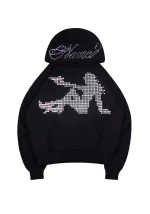 Strangers Studded Silhouette Pullover Hoodie Black