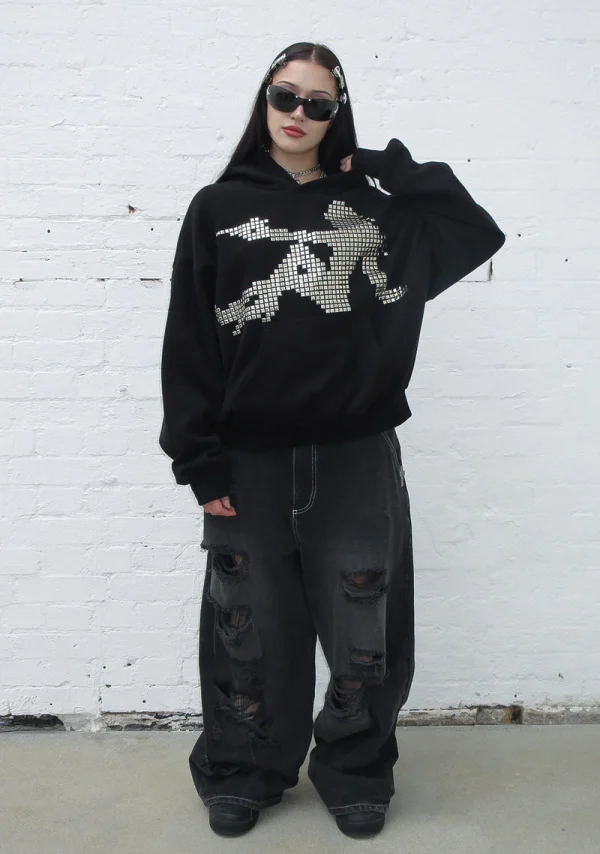 Strangers Studded Silhouette Pullover Hoodie Black-2