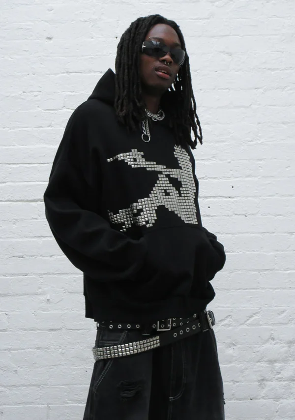Strangers Studded Silhouette Pullover Hoodie Black-4