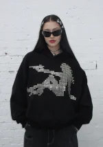 Strangers Studded Silhouette Pullover Hoodie Black-5
