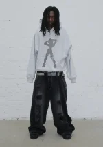 Strangers Studded Silhouette Pullover Hoodie Grey Marl-1