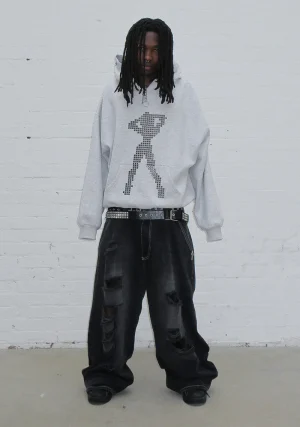 Strangers Studded Silhouette Pullover Hoodie Grey Marl-1