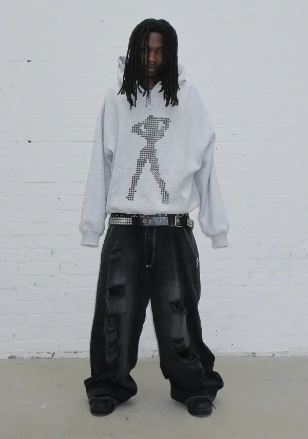 Strangers Studded Silhouette Pullover Hoodie Grey Marl-1