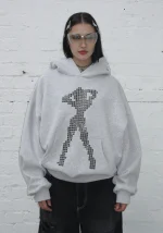 Strangers Studded Silhouette Pullover Hoodie Grey Marl-2
