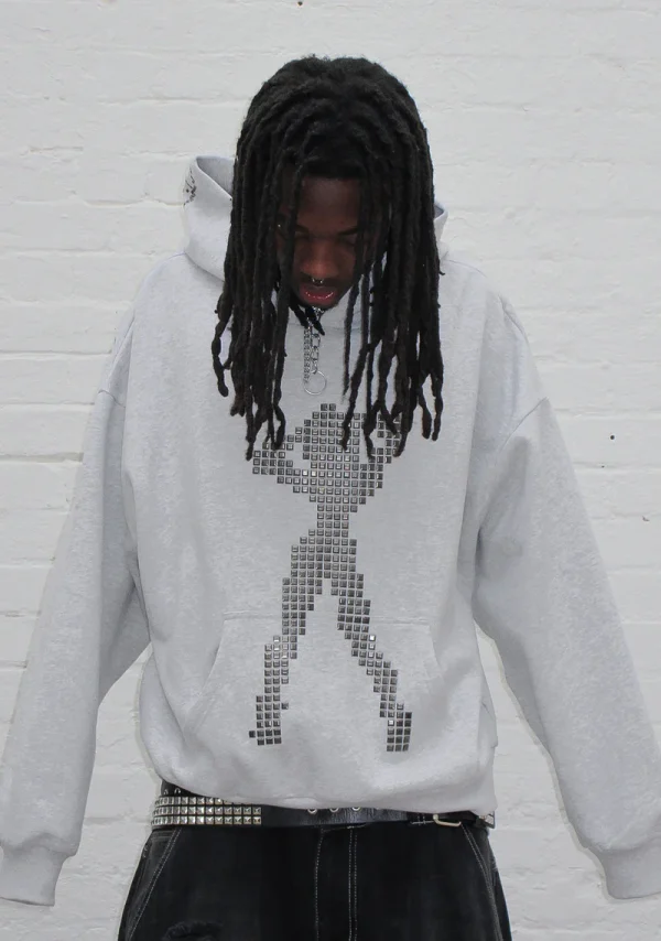 Strangers Studded Silhouette Pullover Hoodie Grey Marl-4