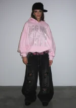 Tag Me Rhinestone Pullover Hoodie Baby Pink-1