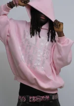 Tag Me Rhinestone Pullover Hoodie Baby Pink-2