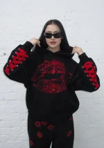 Tease Rhinestone Kiss Pullover Hoodie Black-1
