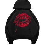 Tease Rhinestone Kiss Pullover Hoodie Black