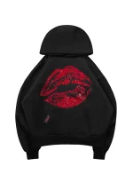 Tease Rhinestone Kiss Pullover Hoodie Black