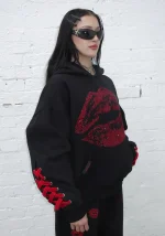 Tease Rhinestone Kiss Pullover Hoodie Black-3