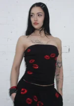 Tease Rhinestone Kiss Tube Top Black-1