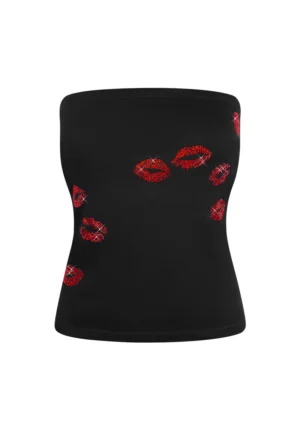 Tease Rhinestone Kiss Tube Top Black