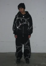 Thorn Rhinestone Sweatpants Black-1