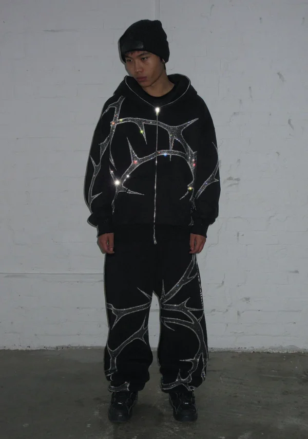 Thorn Rhinestone Sweatpants Black-1