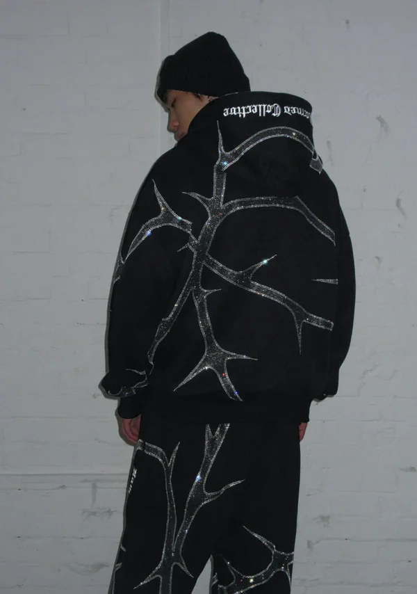 Thorn Rhinestone Sweatpants Black-2