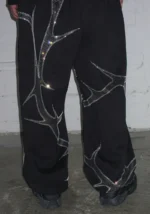 Thorn Rhinestone Sweatpants Black-3