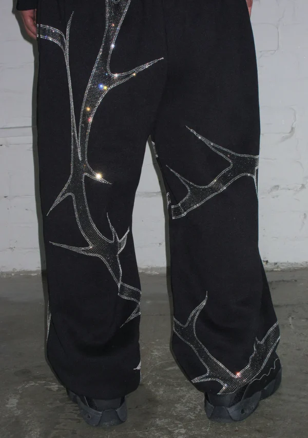 Thorn Rhinestone Sweatpants Black-3