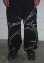 Thorn Rhinestone Sweatpants Black-4