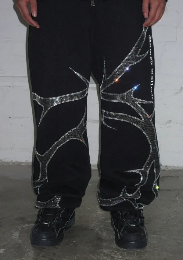 Thorn Rhinestone Sweatpants Black-4
