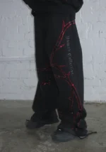 Thorn Rhinestone Sweatpants Black And Red-2