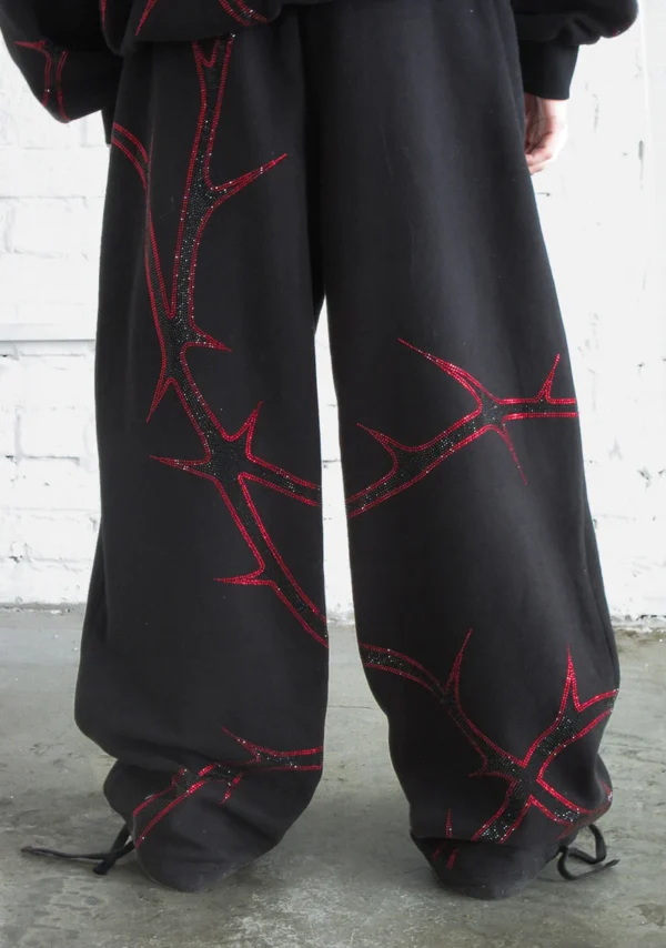 Thorn Rhinestone Sweatpants Black And Red-3