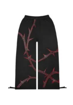 Thorn Rhinestone Sweatpants Black And Red-4