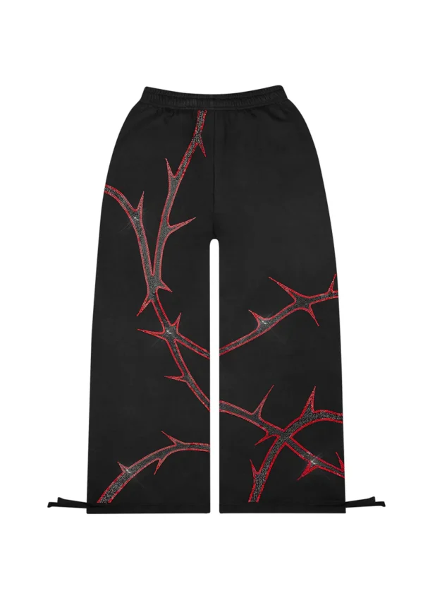 Thorn Rhinestone Sweatpants Black And Red-4