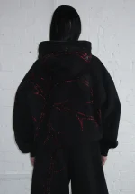 Thorn Rhinestone ZIP Hoodie Black And Red-2