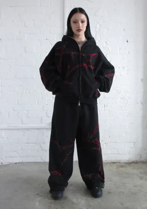 Thorn Rhinestone ZIP Hoodie Black And Red-4