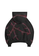 Thorn Rhinestone ZIP Hoodie Black And Red-5