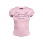 Try Again L8R Rhinestone Baby Tee Baby Pink
