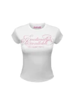 Try Again L8r Rhinestone Baby Tee White