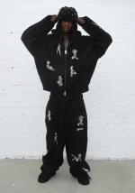 Unrealistic Ideals Rhinestone ZIP Hoodie Black-1