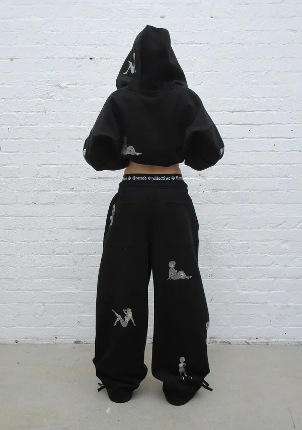 Unrealistic Ideals Rhinestone ZIP Hoodie Black-5