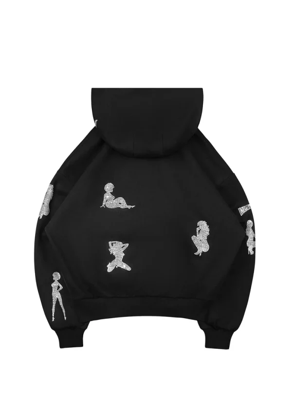 Unrealistic Ideals Rhinestone ZIP Hoodie Black-6