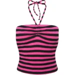 Vice Halterneck Tank Top Hot Pink Stripe